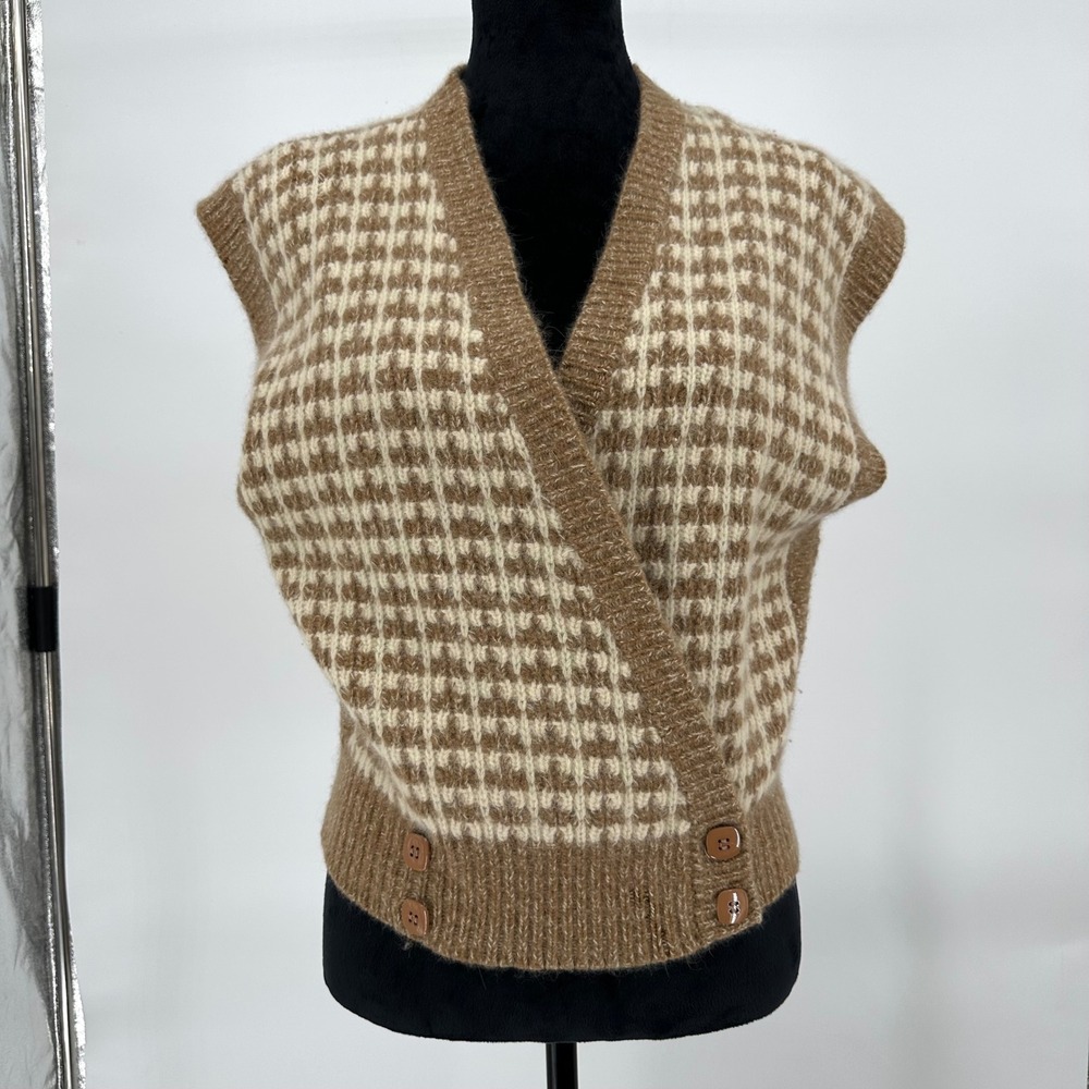 Vintage Jones New York Lambswool Sweater Knit Asymmetrical Vest‎ Top Women's M